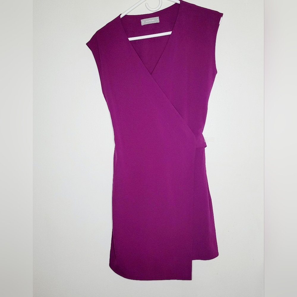 Everlane Dress Japanese GoWeave Short-sleeve Mini Wrap Women's 00 Plum Pockets